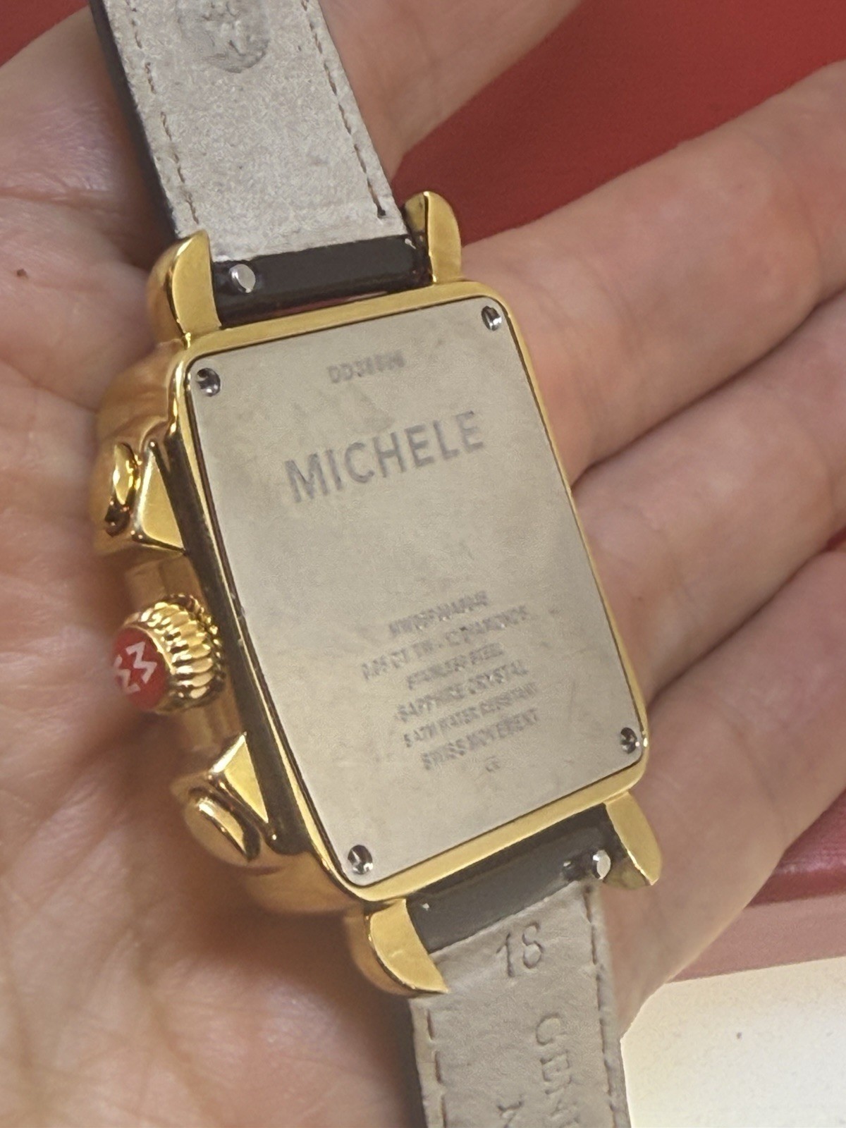 Authentic Michele Deco Diamond Dial Chronograph Gold Tone Watch