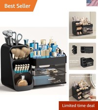 Elegant Large Black Makeup Organizer  Brush Holder, 8 Compartment Style