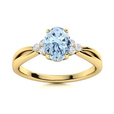 Sterling Silver Oval Aquamarine Gemstone Trendy Solitaire with Accents Ring