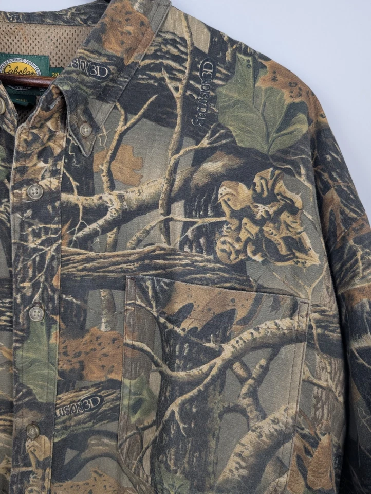 Cabelas Seclusion 3D Mens 3XL Camo Vented Button Down Short Sleeve Hunting Shirt - Image 4 of 4