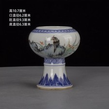 Chinese Blue and White Doucai Porcelain Pot Flowers Birds Pattern Brush Pot 4.2"
