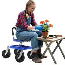 Adjustable Garden Stool Seat with Wheels and Tray 150KG Load for Back Pain