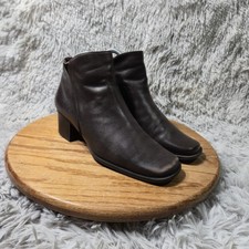 Vintage 90s y2k Brown Leather Womens Size 7M Chunky Heel Square Toe Ankle Boots