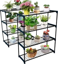 2 PCS 4 Tier Garden Greenhouse Iron Shelving Plant Stand Garden Shelving Unit