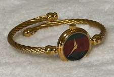 Gucci 3700L Swiss Made Quartz Analog Gold Tone Bangle Watch Red/Blue Dial