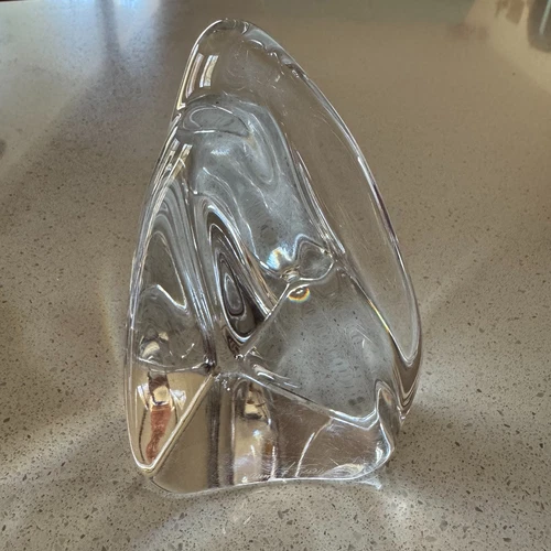 Daum France Freeform Crystal Art Glass Signed  MCM Modernist Paperweight 5x3 In