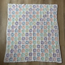 Handmade Crochet Afghan Throw Sofa Blanket Granny Squares 41x37 Pastel Baby Vtg