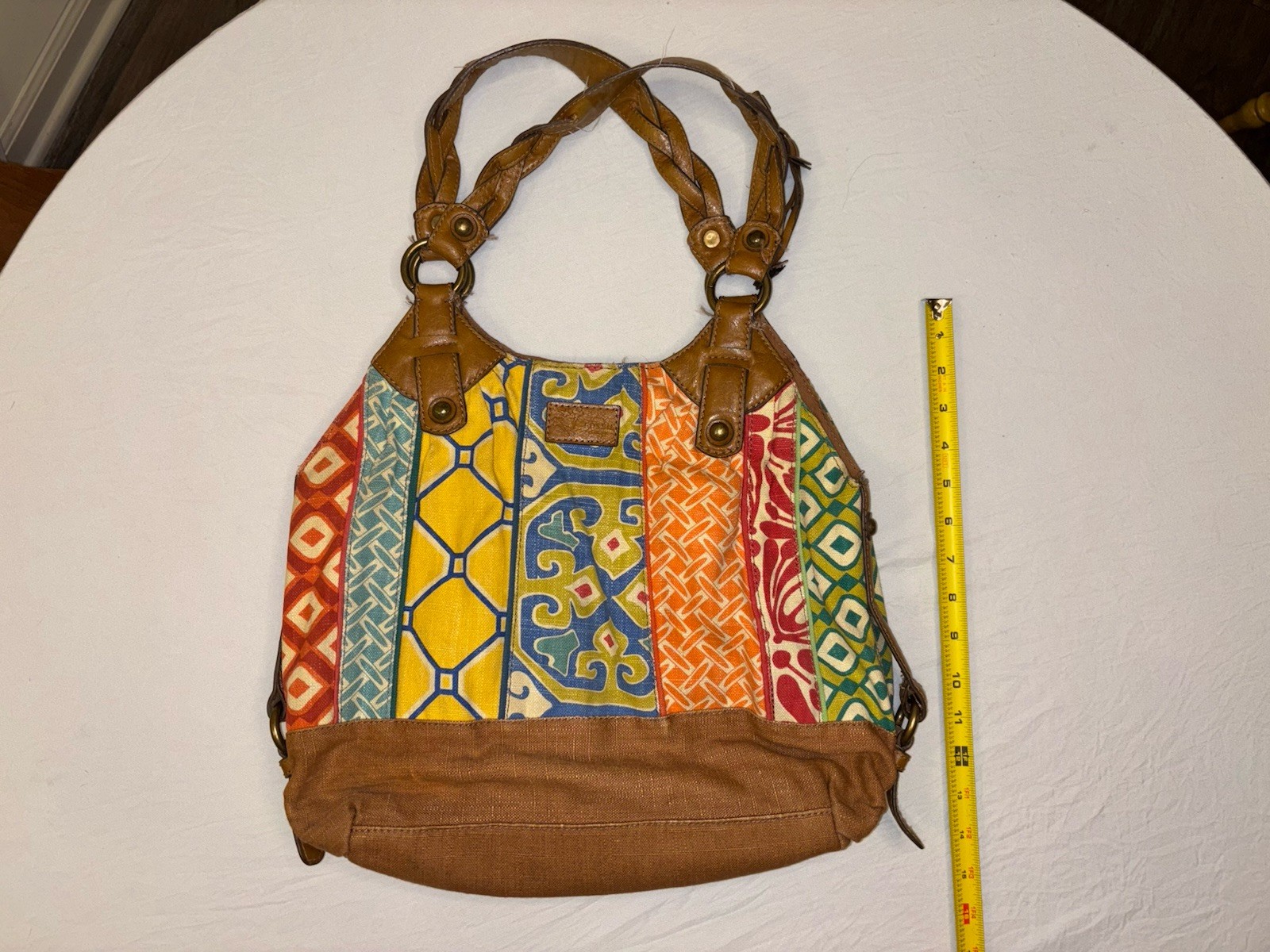 Fossil Boho Patchwork Canvas Leather Shoulder Bag… - image 10