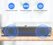 Bluetooth 5.3 Soundbar USB Powered LED Stereo Speaker for PC TV Silver