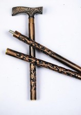 Handmade Wooden Walking Stick Carved Cane wit...