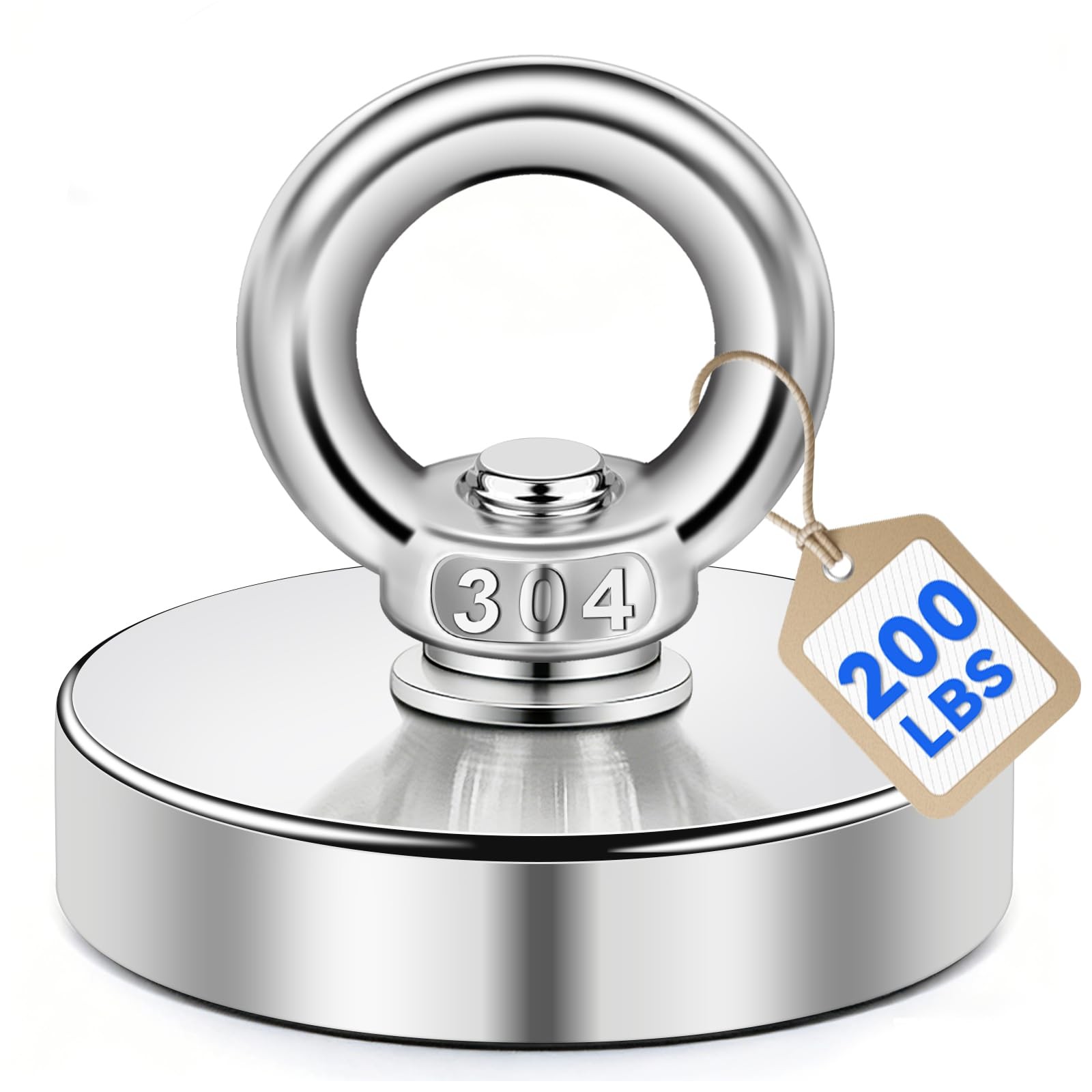 200 Lb Neodymium Fishing Magnet 1.73 Inch Rare Earth Retrieval Eyebolt