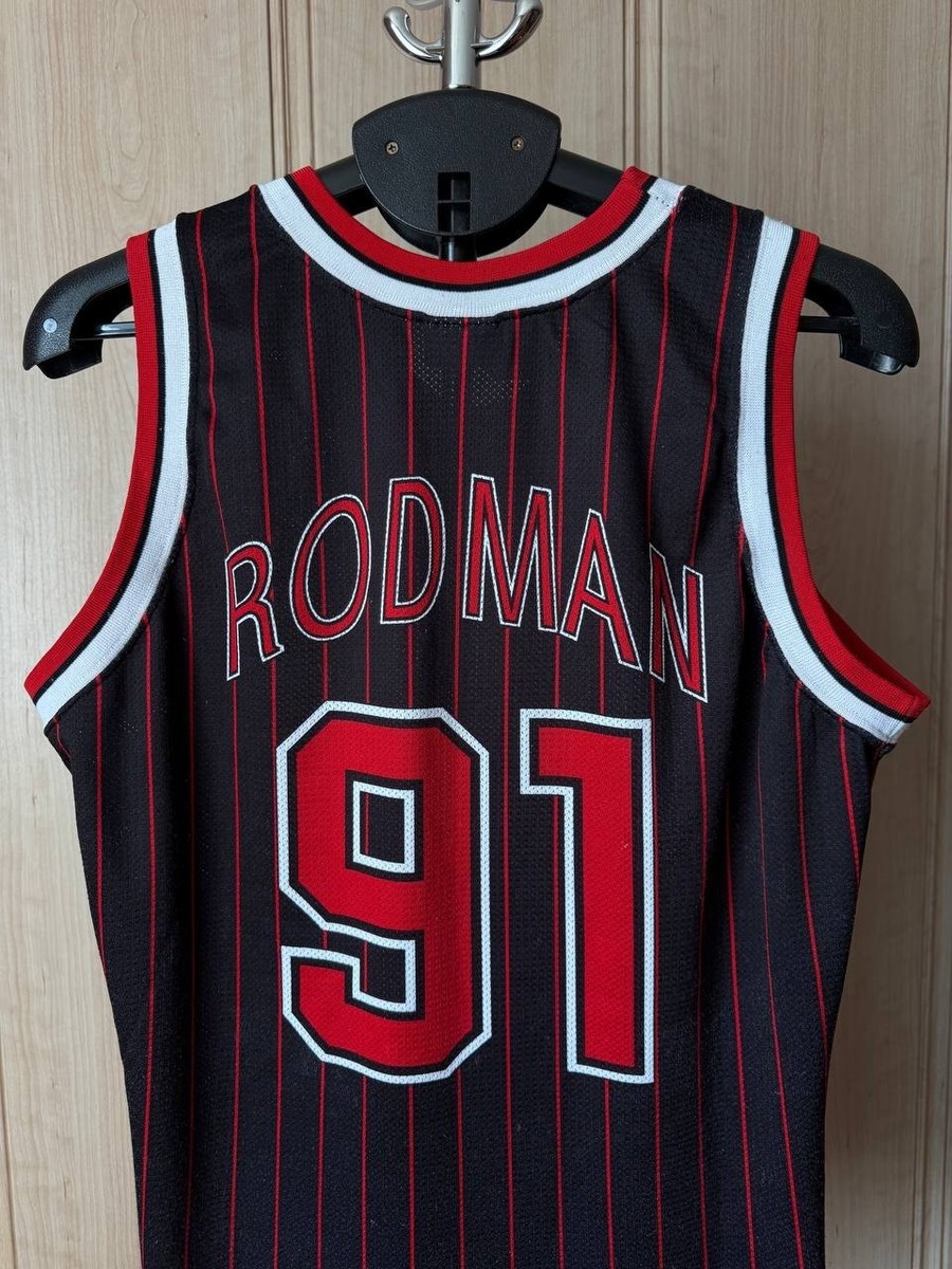 CHICAGO BULLS NBA JERSEY PINSTRIPE CHAMPION VINTAGE 90s RODMAN #91