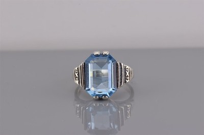 Sterling Silver Blue Cubic Zirconia Stepped Statement Band Ring 925 Sz: 7
