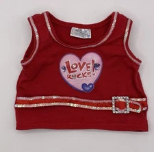 Build a Bear Love Rocks Tshirt Red Rhinestone Sequins Hearts Belt￼