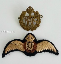 WW2 ROYAL AIR FORCE PILOTS WINGS BREVET BADGE KINGS CROWN + RAF CAP BADGE