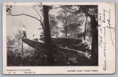 Lovers Leap Oaks Point Blairsville PA Pennsylvania UDB Postcard A1