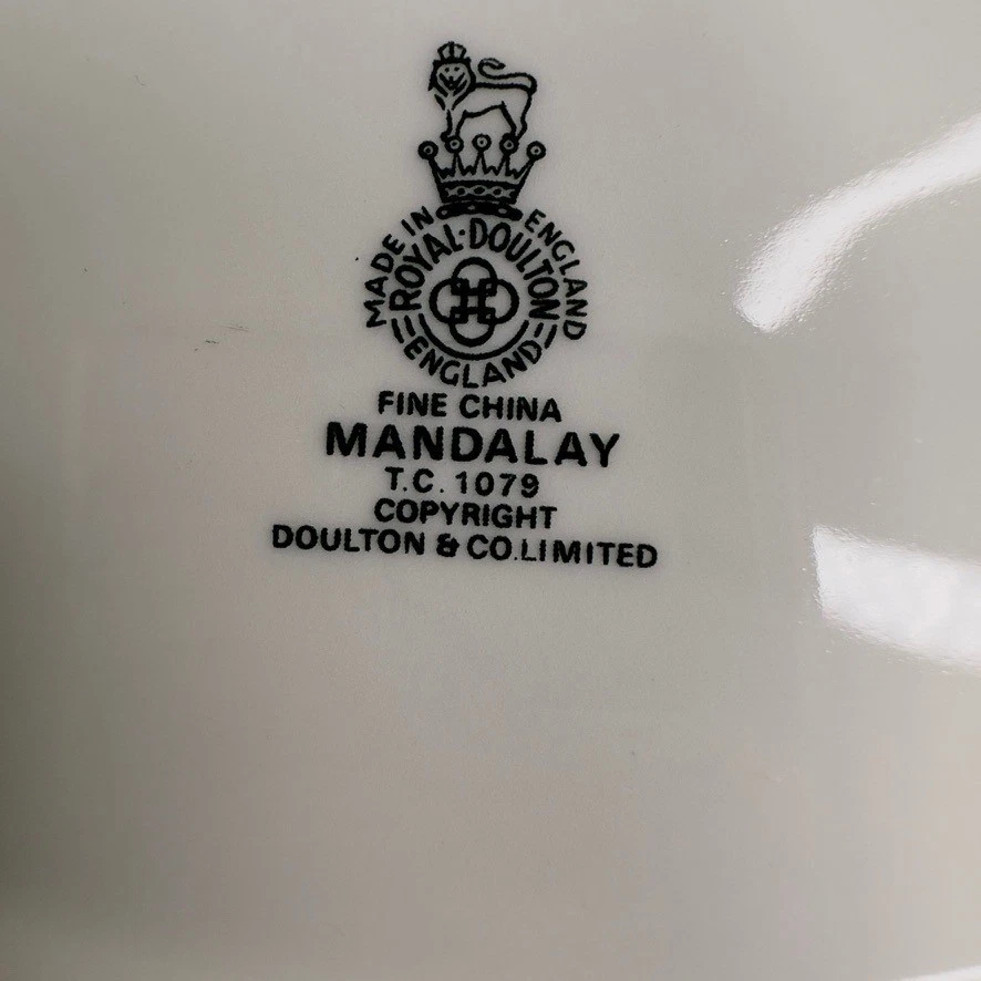 Tazón ovalado Royal Doulton Mandalay porcelana fina floral adorno dorado T.C. 1079 Foto 4 de 4