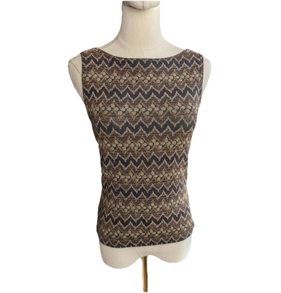 Camiseta sin mangas elástica A. Byer años 90 Y2K metálica dorada marrón tostada M/L Foto 2 de 4