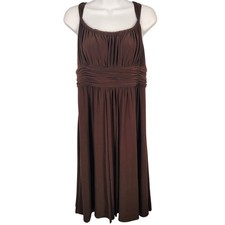 Jones Wear Chocolate Brown Ruched Empire Waist Midi Dress Womens 16 Sleeveless