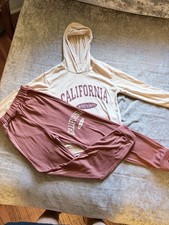 California West Coast Women's Beige Hoodie Mauve Joggers Set, Logo Accent