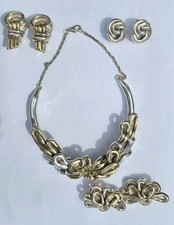 Vintage Sterling Silver 925 Sculptural Knot Necklace & Earrings Set Heavy 135g