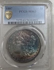 1887-P Morgan Silver Dollar MS63 Blue Green Golden Obverse  moon shape reverse