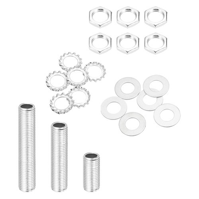 #ad #ad 21Pcs 3 Size 1 4IP Lamp Pipe Kit with Lock Nuts Washers for Assembly Silver $15.34