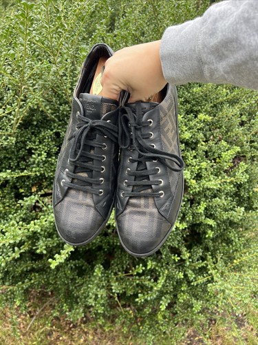 Fendi FF Logo Black Leather Casual Sneakers Shoes Men Size 13 Made In Italy - Picture 13 of 17