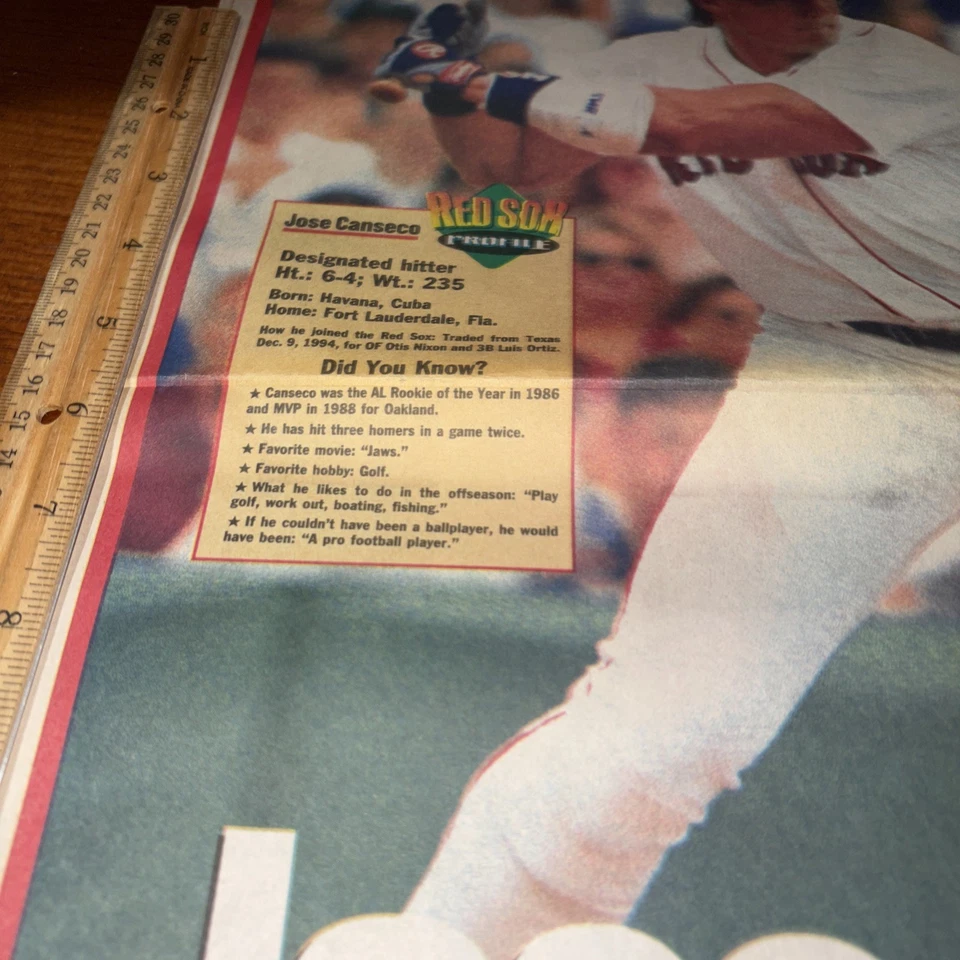 1995 VTG Boston Globe Red Sox Profile Poster Insert: Jose Canseco - Image 4 of 4