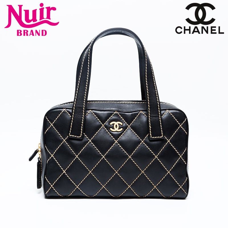 CHANEL 2004-2005 No 9 Black Lambskin Bowling Bag Wild Stitch