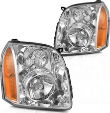 07-14 GMC Yukon XL 1500 2500 Headlight Assembly Chrome Housing Pair Amber