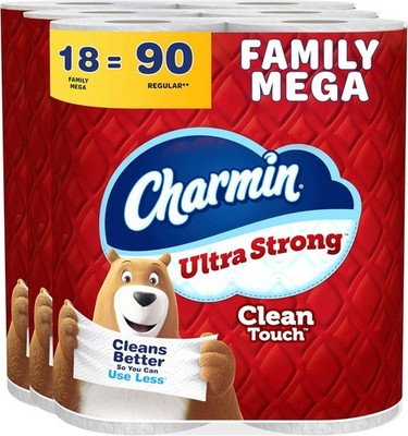 Charmin Ultra Strong Clean Touch Toilet Paper, 275 Sheet (Pack of 18), White 