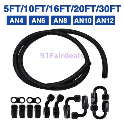 5-20FT 6AN 8AN 10AN 12AN CPE Braided Nylon Fuel Line Kit Fuel Hose End Fittings