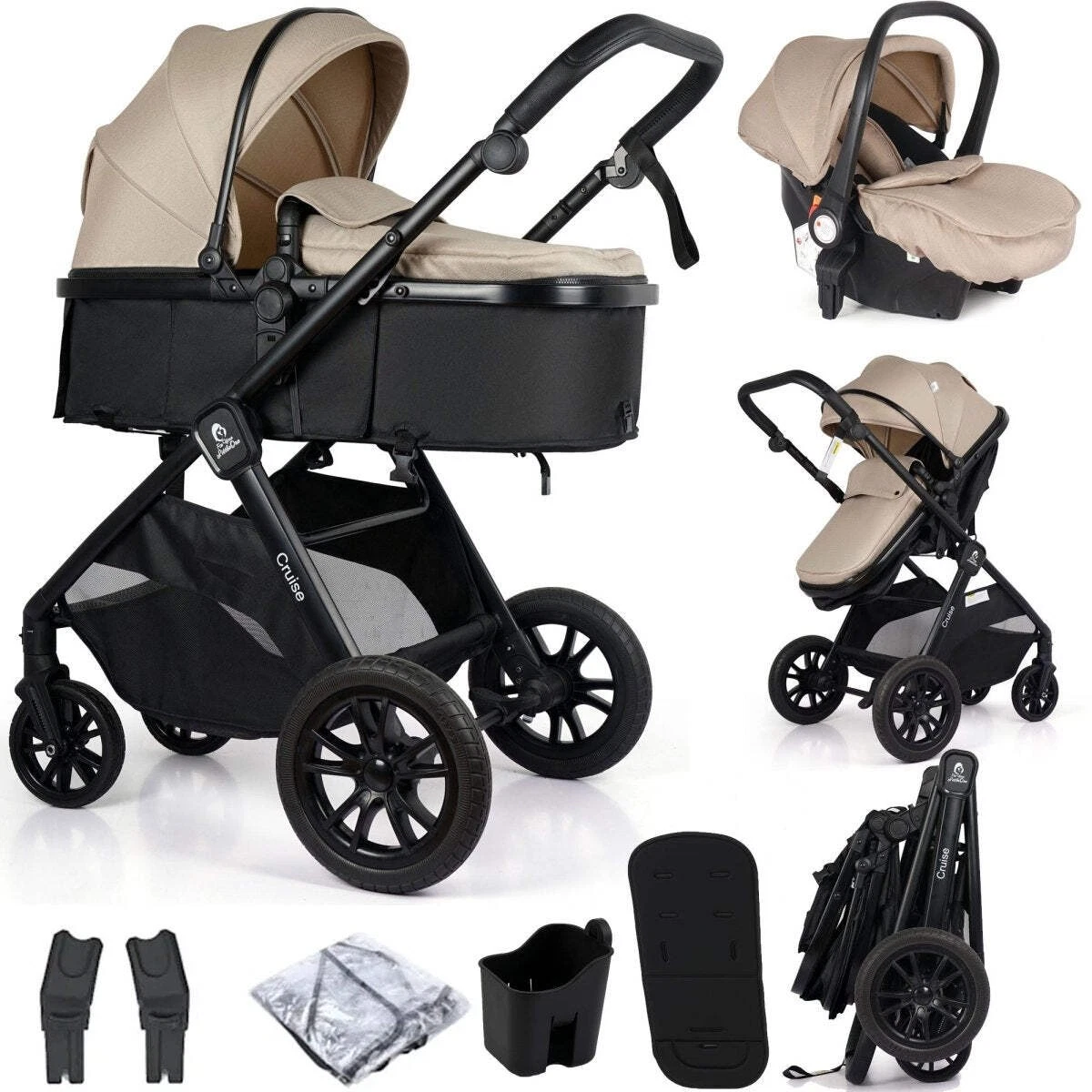 For Your Little One Cruise 3 In 1 Travel System Car Seat Dune Beige Free Gifts
