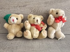 Lot Of 3 Little Fuzzy Jointed Teddy Bears Furry Tan Stuffed Animals 4-5  