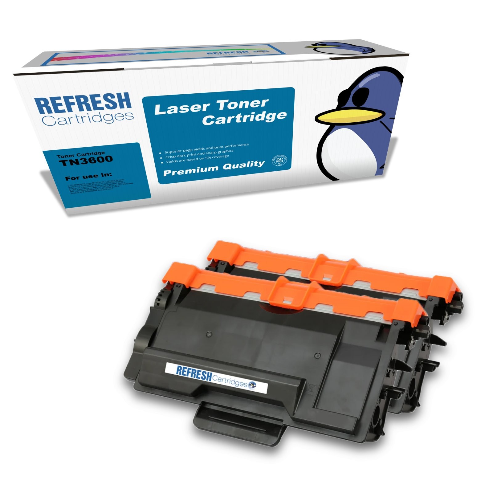 Refresh Cartridges Black TN3600 Toner TWIN PACK Compatible With Brother Printers