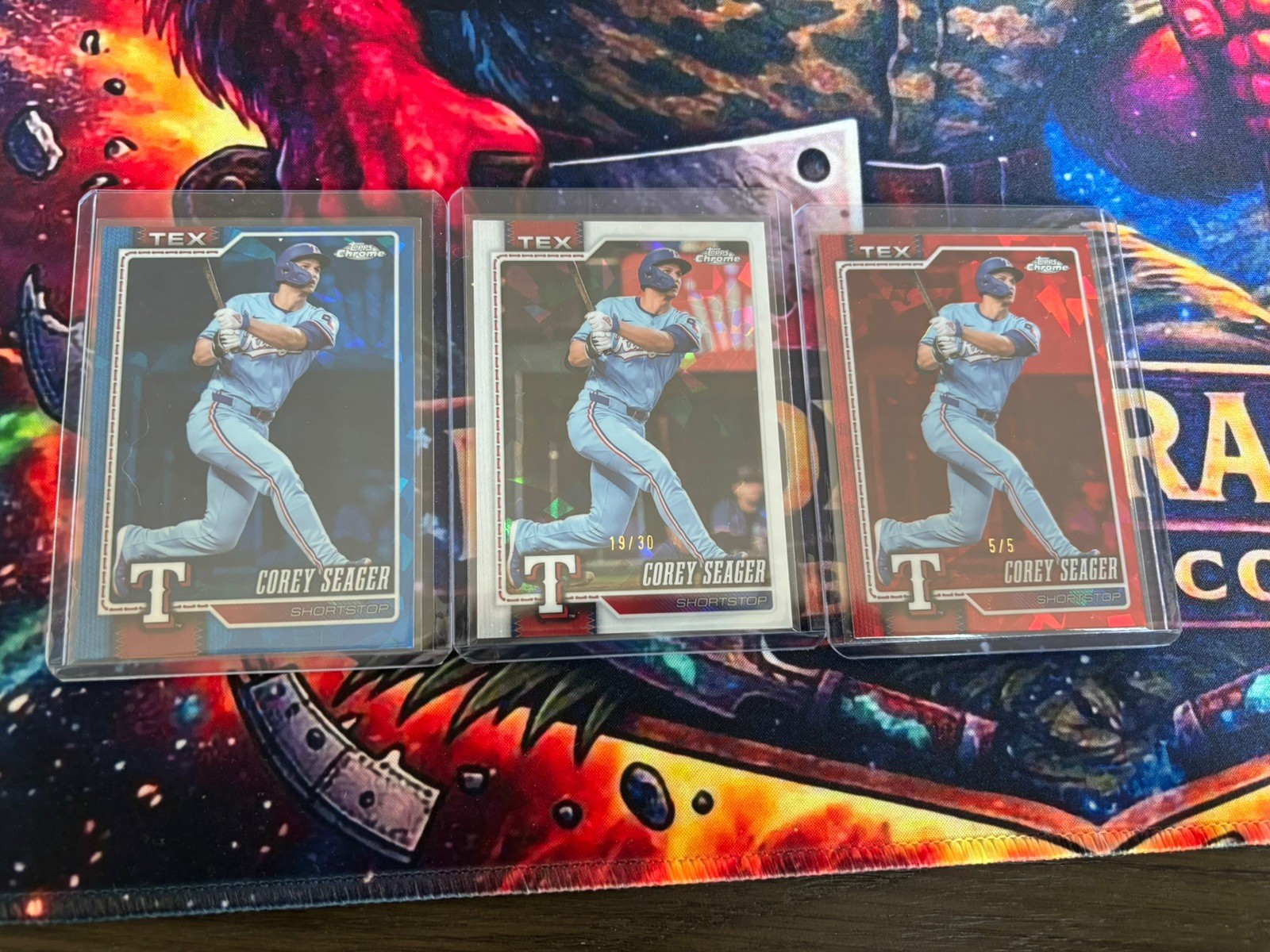 2026 Topps Chrome Sapphire Corey Seager Red 5/5 Bookend jersey match + White /30