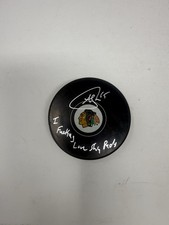 Andrew Shaw I FUC&%NG Love Shin Pads  SIGNED BLACKHAWKS Auto autographed PUCK