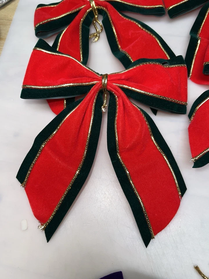 Pre-Made Fabric Bows Sew Glue Tie-On Assorted Velvet Ribbons And Poinsettias - Image 4 of 4