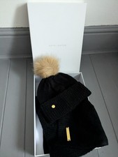 KATIE LOXTON LADIES MATCHING  HAT AND SCARF SET BLACK WiTH GOLD LOGO GIFT BOXED