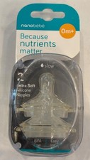 2 Ct Nano bebe Because Nutrients Matter Slow Flow Silicone Nipples FREE SHIP.
