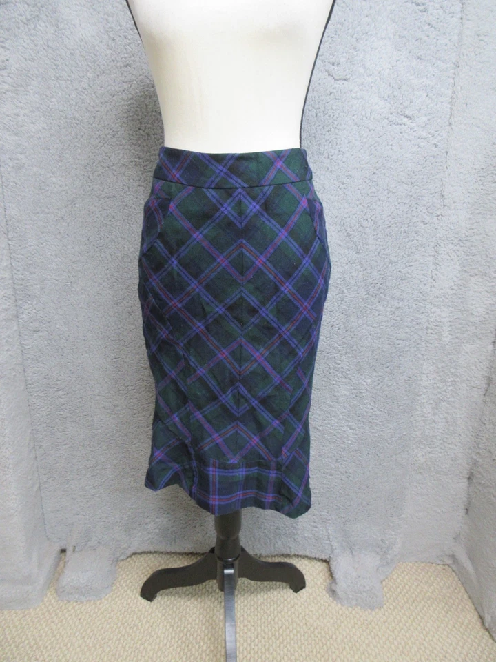 Vintage L.A.M.B. Falda Mujer 6 Verde Azul Lana a Cuadros Preppy Y2K Ivy League Tendencia Foto 3 de 4