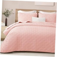 Quilts Queen Size Bedding Set with Stitched Full/ Queen 90"x96" Grid Pink