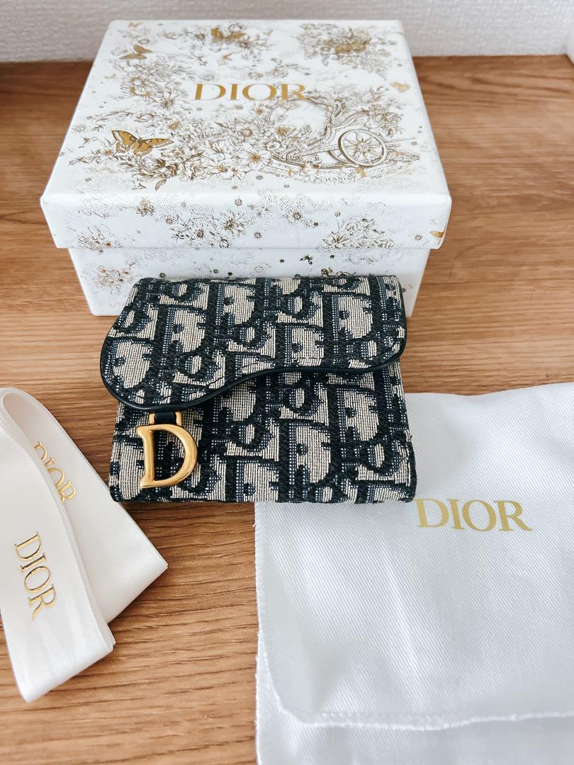 Dior Saddle Lotus Oblique Jacquard Tri-Fold Wallet 10x9x3 cm