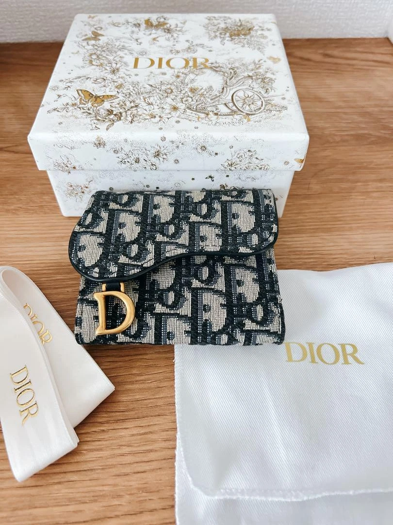 Portefeuille Dior Selle Lotus Oblique Jacquard Tri Pli Occasion 10x9x3 cm