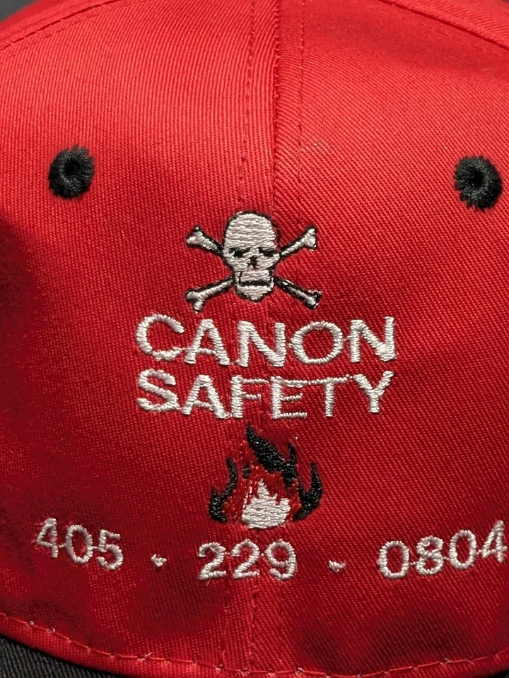 Boné de segurança Canon Snap Back vermelho preto bordado publicidade caveira masculino - Imagem 2 de 4