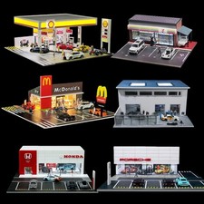 1:64 Diorama Diecast Car Garage Model LED Light City Parking Lot Scene Model