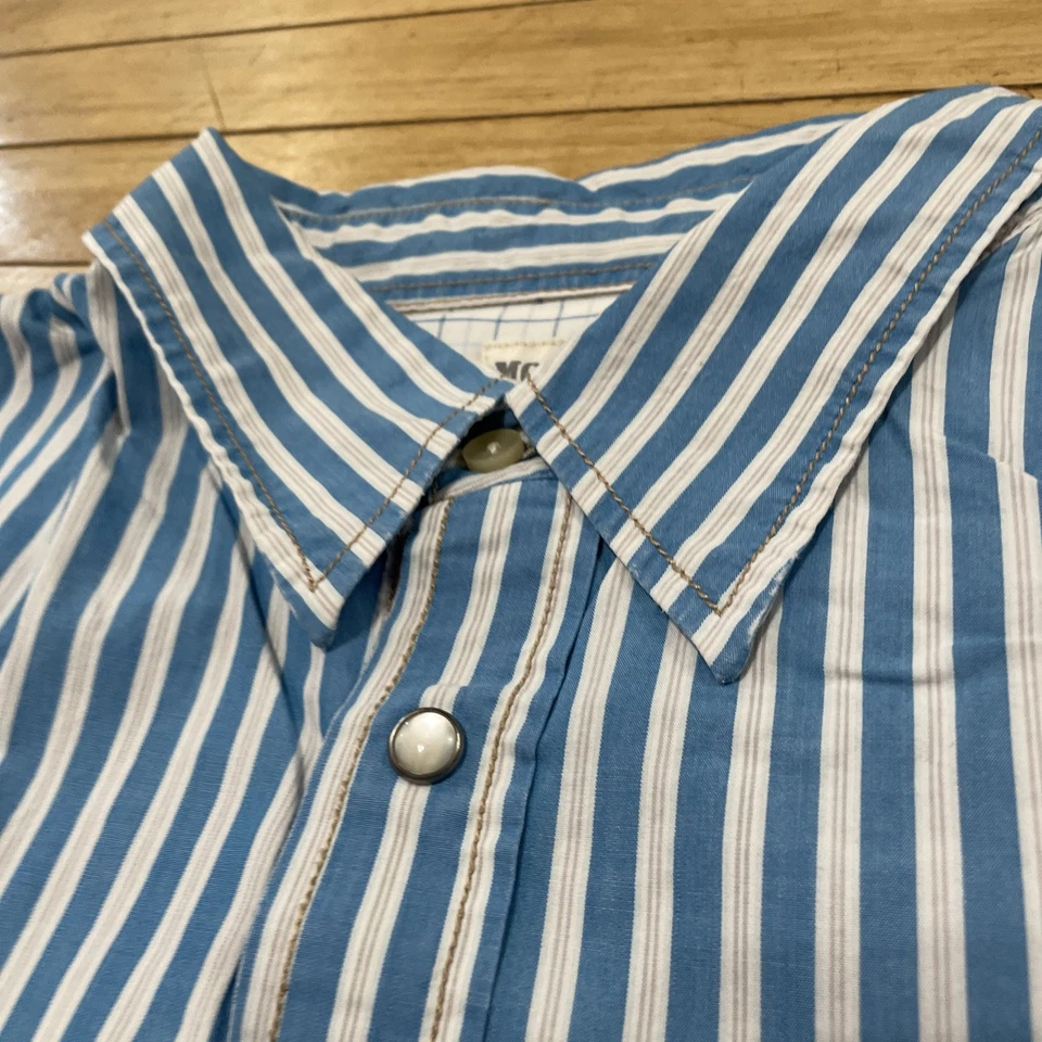 Mossimo Supply Co Y2k Camisa Atlética Botón Hombres XL Azul Western Rayas Verticales Foto 4 de 4
