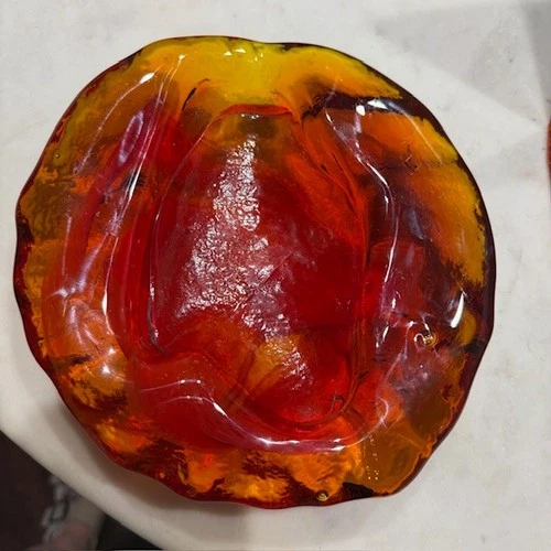 Blenko Vintage Amoeba Glass Trinket Dish Mid Century Modern Ashtray Tangerine