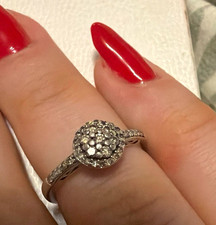 Ernest Jones 925 Fine Silver Diamond Halo Engagement Ring Size K